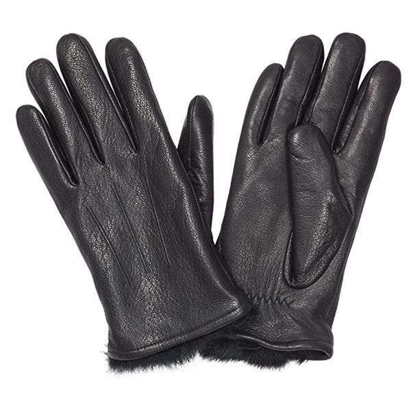 GM003-Men leather Gloves W/ black rabbit fur lining