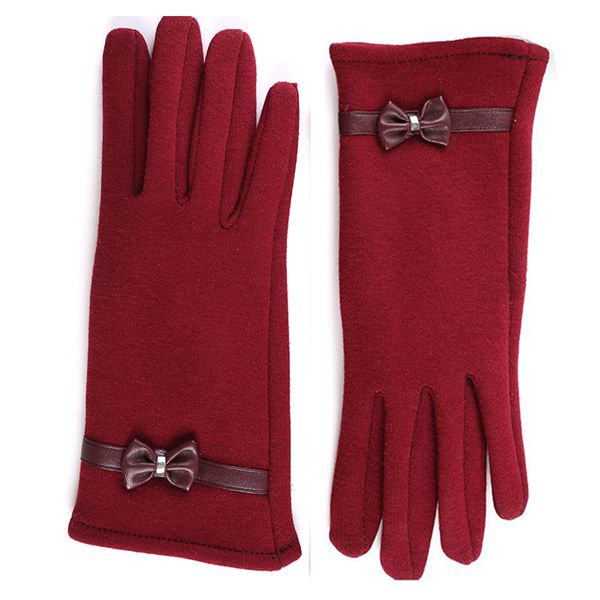Women Polyester Gloves with PU bow trimming-GF002