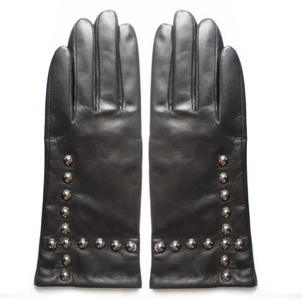 women studded leather gloves-GW015