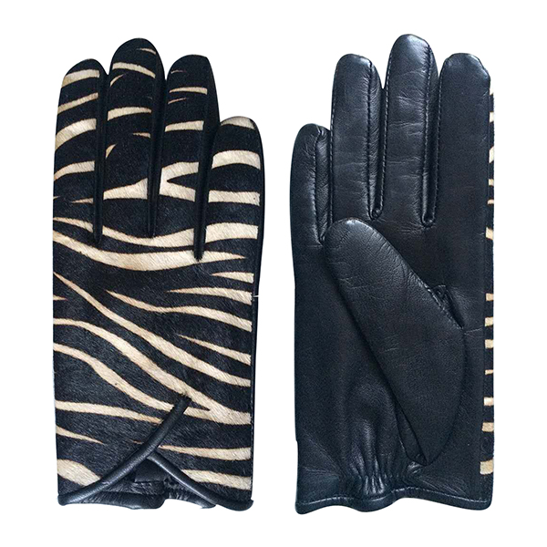 Women leather gloves with zebra print calfhair -UC8137