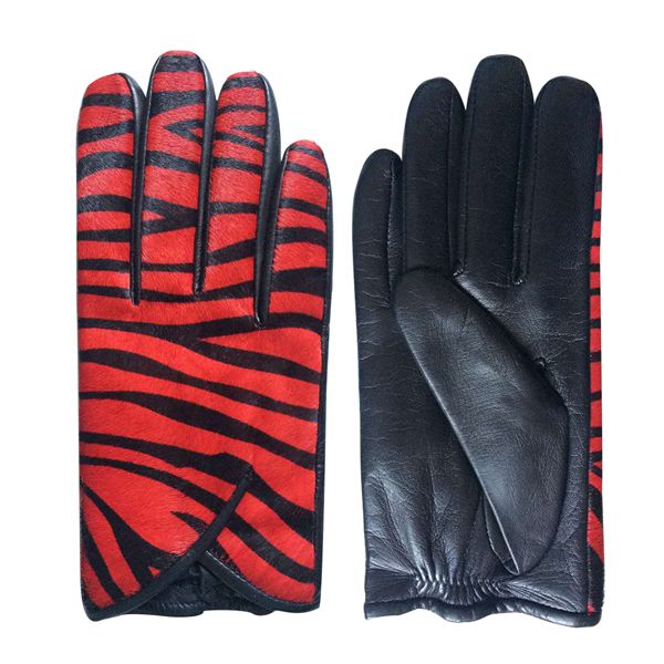 Women leather gloves with leopard print calfhair -UC8145