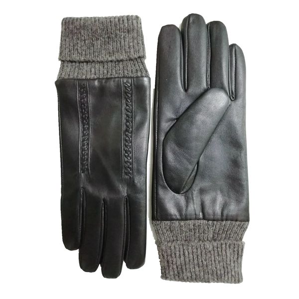 Men Goat Leather Gloves with Wool Knitted Cuff-GM014