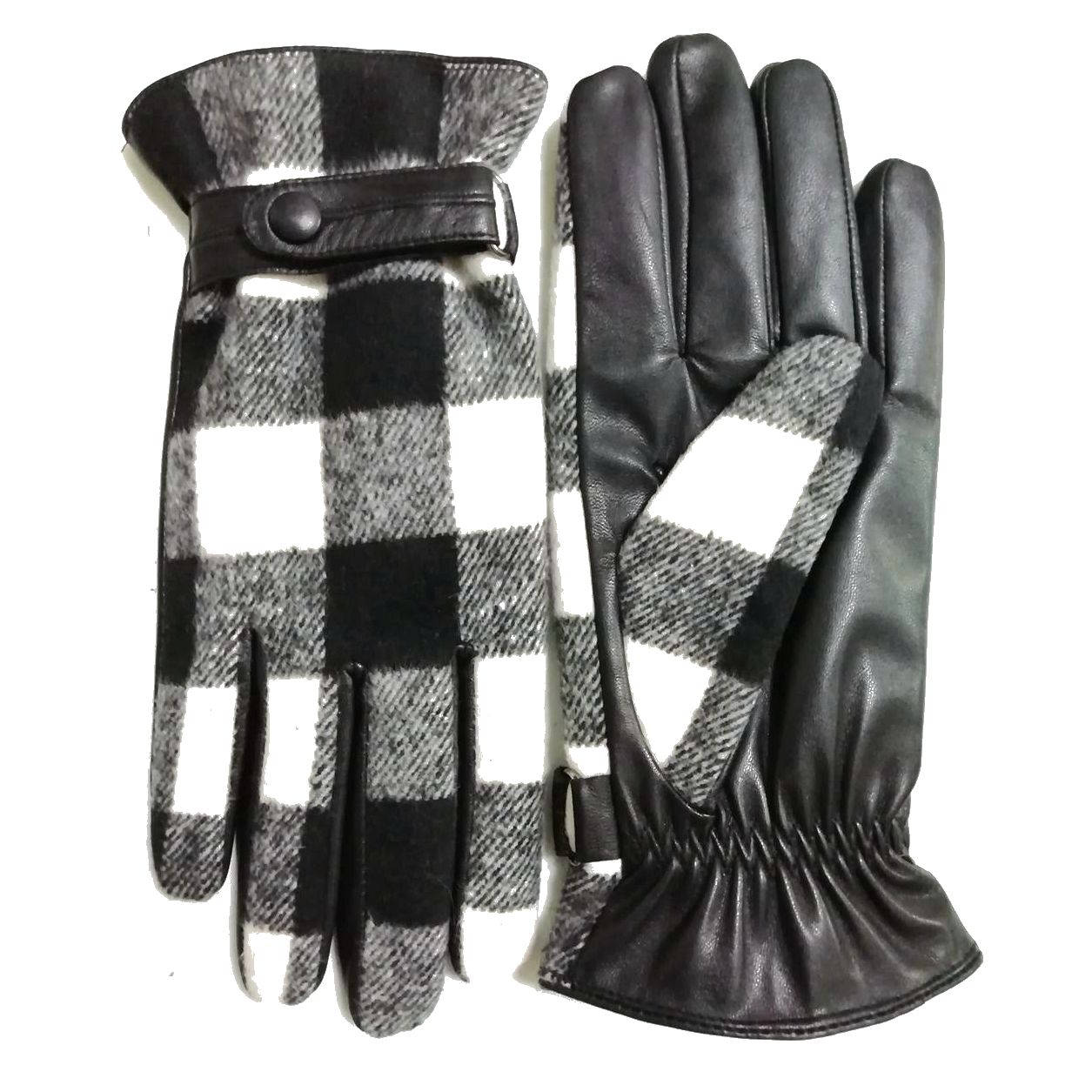 Men Check Leather Gloves-GM013