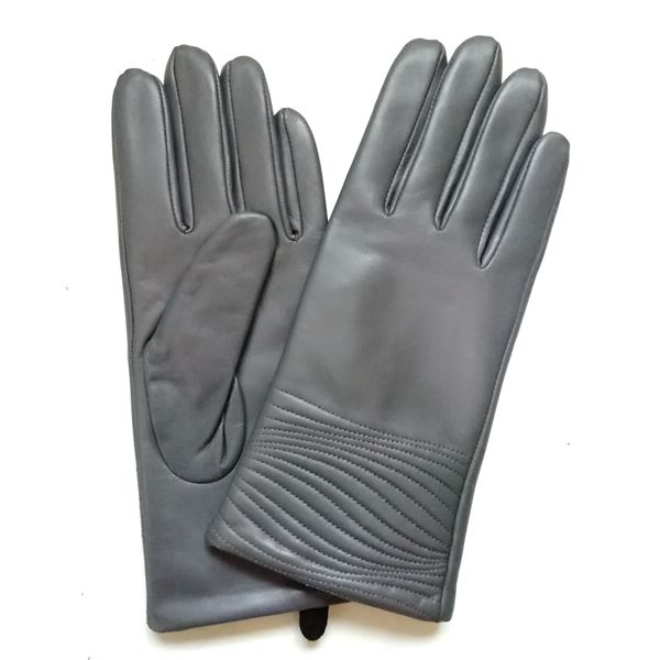 Women Embroidery Grey Leather Gloves-GW021