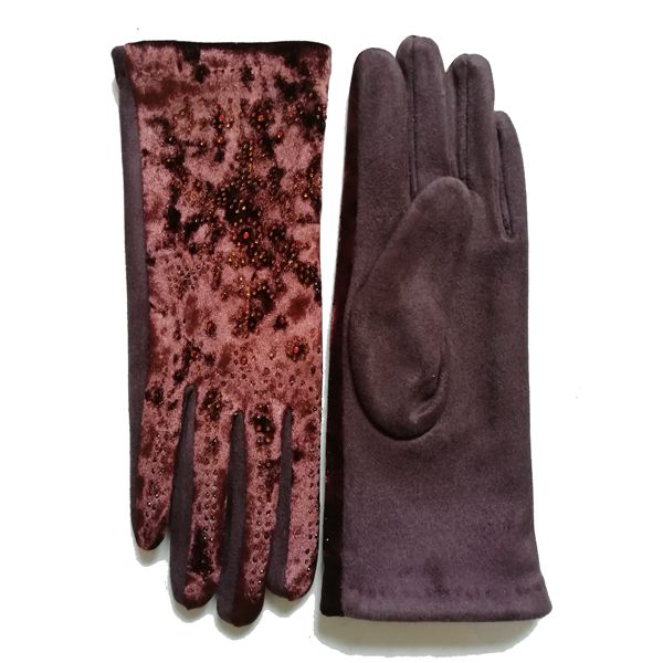 Women Velvet/Faux Suede Glove with Diamond-GF017